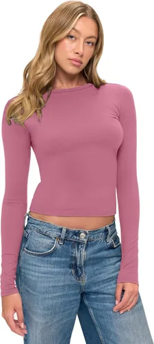 Vista 8 de Natural Uniforms Camiseta Baby Tee Crop Top de Manga Larga Y2K Súper Suave y Súper Elástica para Mujeres Blanco