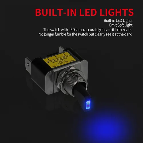 Vista 2 de DaierTek Interruptor de palanca con luz LED azul de 12 V, 30 amperios, 12 voltios, interruptor de palanca SPST ON Off 2 posiciones 3pin