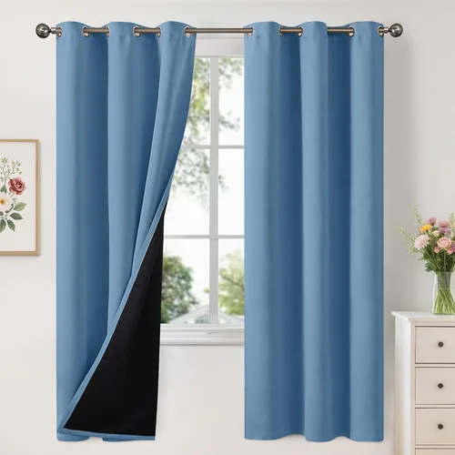 Vista 196 de YoungsTex - Cortinas 100% opacas para dormitorio, con aislamiento térmico y ojales, cortinas oscuras negras con capa pesada para ventana de sala