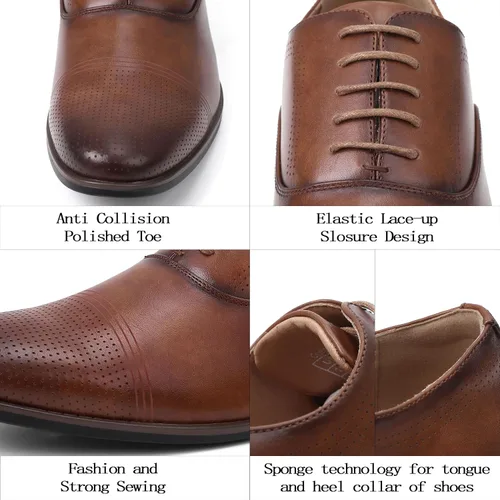 Vista 2 de Zapatos de vestir para hombre, zapatos Oxford para hombre, zapatos de cuero elegantes con cordones con punta de ala, zapatos Derby formales casuales