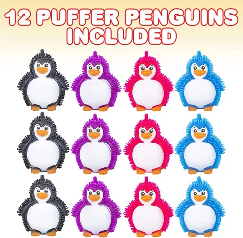 Vista 2 de ArtCreativity Pingüinos inflados, juego de 12, juguetes antiestrés para niños con picos de goma suave, juguetes para aliviar el estrés en varios