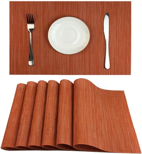 Vista 17 de WAZAIGUR Juego de 4 manteles individuales para mesa de comedor, resistentes al calor, lavables, manteles individuales de vinilo tejido, fáciles