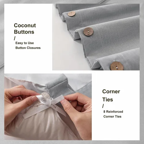Vista 5 de MUKKA - Funda de edredón de microfibra con botones, lino jaspeado tipo Chambray, estilo moderno, suave, con cierre de botones de coco