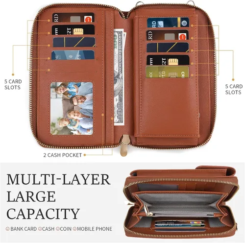 Vista 2 de Crossbody Bag Small Ladies Bag Mobile Wallet with Multiple Credit Card Holders Made of PU Leather with Multiple Pockets