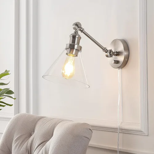 Vista 2 de JONATHAN Y Aplique de pared LED ajustable de níquel de 8 pulgadas, lámpara de pared enchufable con interruptor de atenuación, pantalla de vidrio