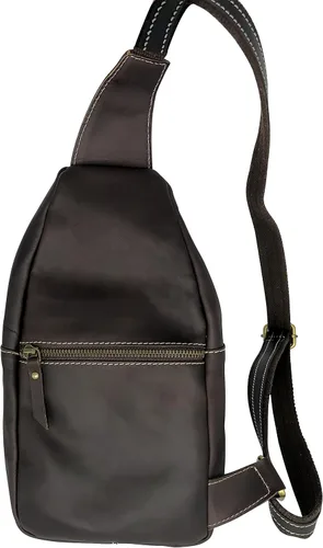 Vista 6 de Bolso bandolera de cuero cruzado Mochila casual Mochila Pecho Hombro Multiusos Diseño atemporal Pequeños Hombres, Marrón oscuro, Bolsos cruzados