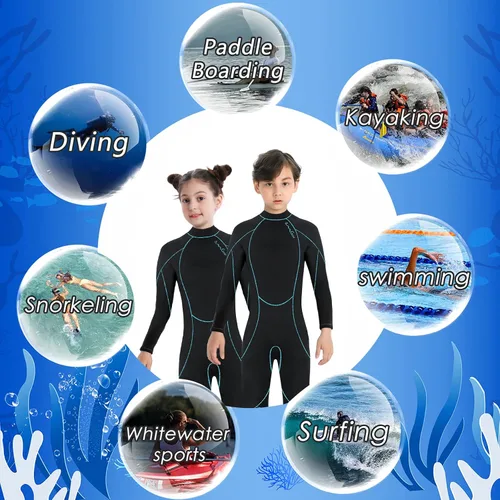 Vista 4 de OMGear - Traje de neopreno térmico para niños de 3 mm para niños y niñas jóvenes, niños, traje de neopreno para niños para aguas frías, manga
