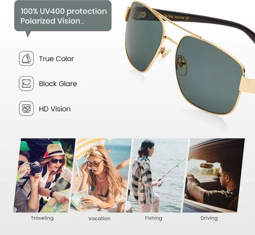 Vista 3 de veda Tinda Gafas de sol polarizadas deportivas de aviador para hombres y mujeres cuadradas modernas retro para conducir pesca 100 bloqueo UV400