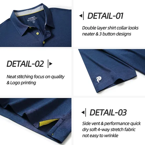 Vista 3 de Polo de golf para hombre, absorbe la humedad, ajuste seco, atlético, manga corta, a rayas, para hombre