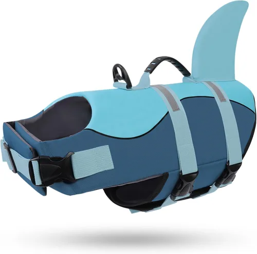 Vista 36 de Queenmore Chaleco Salvavidas para Perros Tiburón, Chaleco de Natación de Alta Flotabilidad, Chalecos Salvavidas para Perros Ajustables y Fáciles