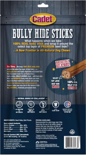 Vista 8 de Cadet Bully Hide Sticks Natural Dog Chews, Large, 7 Count