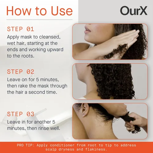 Vista 7 de OurX Mascarilla hidratante para el cabello – Compuesto acondicionador intensivo (10.8 fl oz) Humedad profunda y reparación para cabello rizado