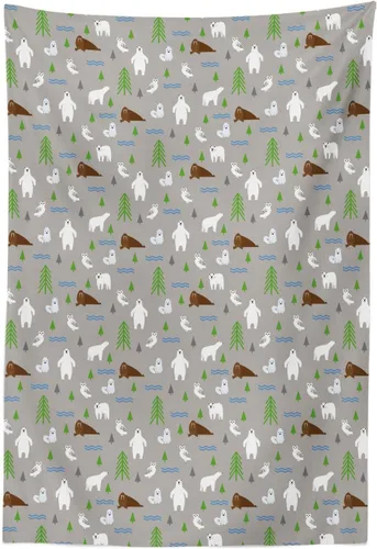 Vista 4 de Lunarable Forest Tapestry, Polar Bear Animals with Owl Walrus Arctic Fox Spruce Tree Camp North Pattern, Fabric Wall Hanging Decor for Bedroom