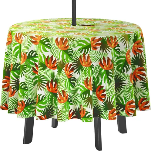 Vista 48 de Mantel redondo para interior/exterior de 58 pulgadas, mantel redondo impermeable para patio, manteles para mesa circular de primavera/verano