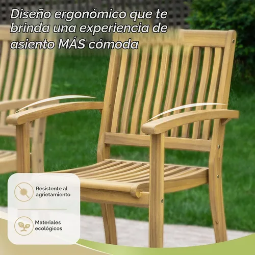 Vista 4 de MIXPATIO - Juego de comedor de madera de acacia para 6 con mesa extensible y 6 sillas