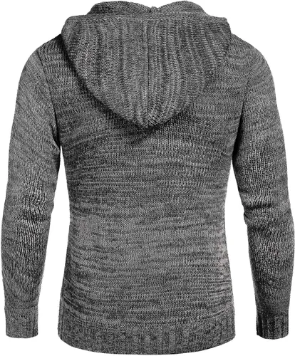 Vista 3 de COOFANDY Sudaderas con capucha de punto para hombre, suéteres casuales de cuello alto de manga larga