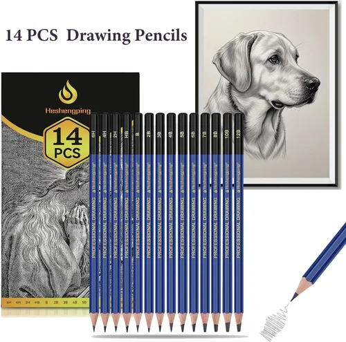Vista 6 de Pro Pencils Juego de Dibujo y Bocetos de 14 piezas de Grafito (12B - 6H) Kit de Lápices Suaves Regalo Ideal para Arte de Dibujo, Bocetos, Sombreado
