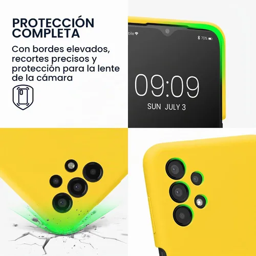 Vista 3 de kwmobile Funda compatible con Samsung Galaxy A13 4G - Funda delgada de silicona TPU - Acabado suave al tacto - Amarillo radiante
