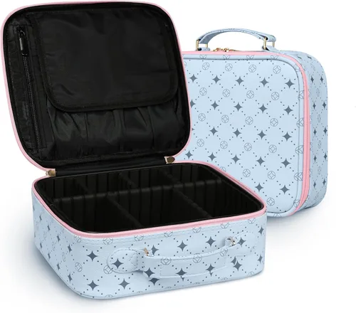 Vista 8 de Bolsa de maquillaje de viaje, organizador de cosméticos impermeable, divisores ajustables, estuche de tren de cosméticos portátil, organizador