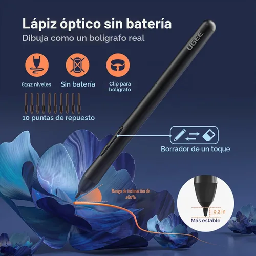 Vista 3 de UGEE S640 - Tableta de dibujo digital con 10 teclas de acceso rápido, tableta de 6.5 x 4 pulgadas con 8192 niveles de lápiz capacitivo sin batería