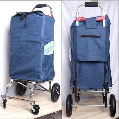 Vista 5 de THEGA Bolsa de compras impermeable Oxford Trolley, 15.0x11.8x27.6 in, negro, reutilizable, bolsa de almacenamiento multifuncional para carrito