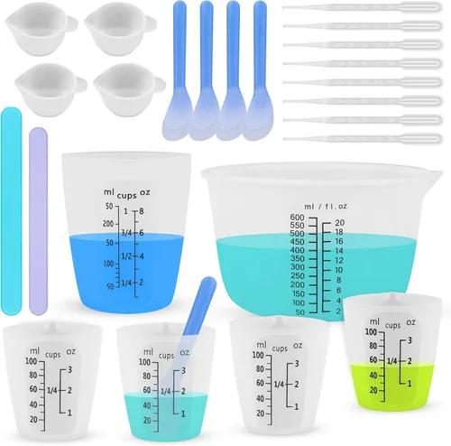 Vista 14 de Juego de tazas medidoras de mezcla de resina de silicona de 1L para suministros de resina, marcas fáciles de leer, taza grande de 1000ml/32oz, tazas