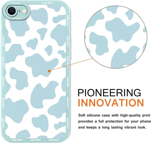 Vista 5 de Paquete de 2 bonitas fundas de teléfono para Apple iPhone 7/8 de 4.7 pulgadas, funda de silicona delgada y suave con estampado de vaca para mujer, a