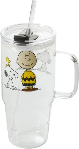 Vista 8 de Peanuts Snoopy Happy Sips Juego de 4 Vasos de 23 OZ con 4 Tapas de Bambú y 4 Pajitas, Café Helado, Batido, Vaso de Agua - Apto para Lavavajillas