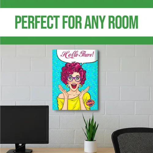 Vista 2 de BCB Print - Lienzo decorativo para pared con texto en inglés «Hello There» Impresión HD y marco de madera Decoración de pared moderna