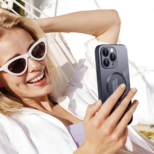 Vista 4 de Guppy Funda para iPhone 12 Pro - Parte trasera de vidrio degradado con carga magnética, película de lente, color negro
