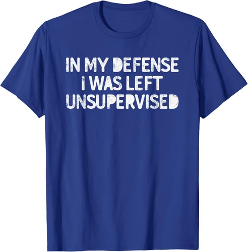 Vista 21 de Camiseta divertida con texto en inglés "Saying In My Defense I Was Left Unsupervised" Negro