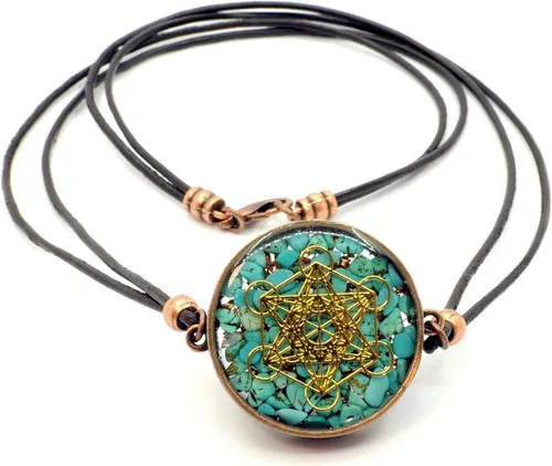 Vista 3 de Metatron's Cube Merkaba Orgone Pendant with Turquoise