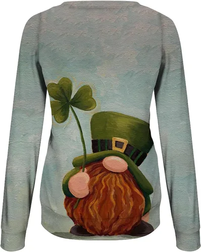 Vista 4 de Camiseta de manga larga suave para el día de San Patricio 2023, con estampado de gnomo arcoíris