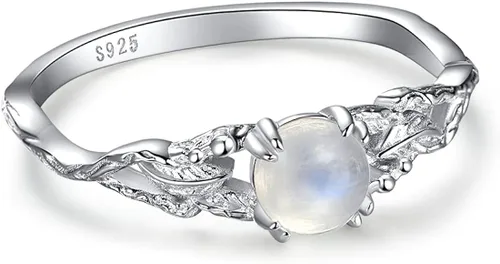 Vista 2 de Angol Anillo de plata de ley auténtica con piedra lunar arcoíris para mujer, anillo de pulgar minimalista con caja