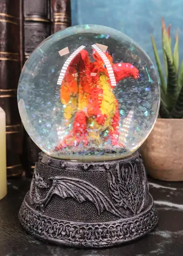 Vista 8 de Ebros - Figura pequeña de globo de agua con purpurina de 4.5 pulgadas de alto, globo de agua de dragón volcánico de lava y fuego mítico
