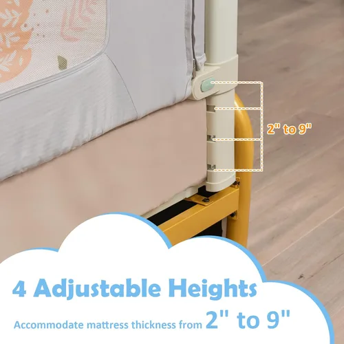 Vista 6 de BABY JOY Riel de cama para niños pequeños, rieles laterales de seguridad extra largos de elevación vertical de 59 pulgadas con doble bloqueo, Gris