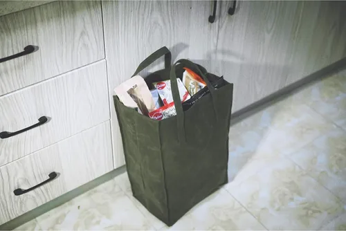 Vista 3 de Kaaltisy Bolsa de Lona Encerada Reutilizable para Comestibles de Servicio Pesado Bolsa de Compras Encerada Autoportante Bolsa Vegana para Mercado