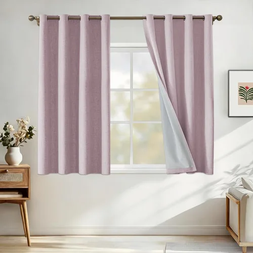 Vista 68 de Cortinas 100% opacas para dormitorio, cortinas opacas de 63 pulgadas de largo, cortinas opacas de lino para sala de estar, cortinas con ojales