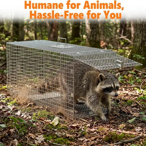 Vista 5 de Trampa de jaula de animales vivos de 42 pulgadas, trampa plegable humana para mapache