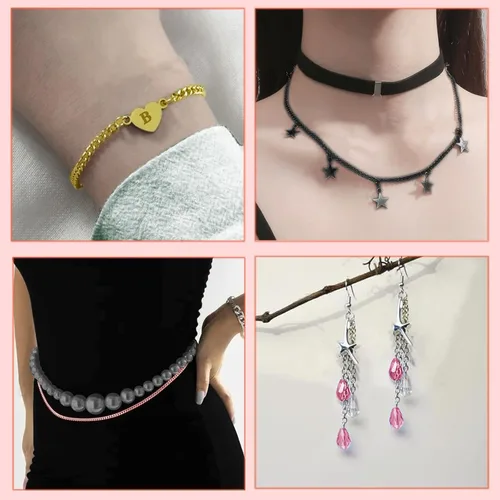 Vista 5 de Kit de fabricación de joyas de 80 pies – Cadena de acero inoxidable de 8 colores, 240 anillos de salto y 80 cierres de langosta para manualidades