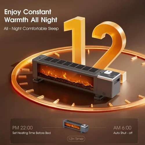 Vista 5 de Calentador eléctrico de zócalo de 1800 W con control remoto, calentador de espacio 3 en 1 con humidificador y rejilla de secado y llama 3D