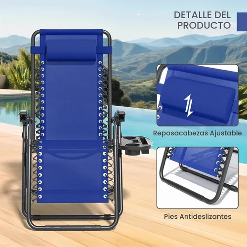 Vista 11 de Magshion Zero Gravity - Sillón reclinable plegable ajustable con portavasos bandeja lateral y almohada extraíble para reposacabezas, tumbona