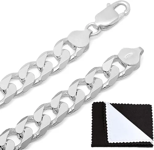 Vista 7 de Men's 8.9mm Solid .925 Sterling Silver Beveled Curb Chain Necklace + Gift Box