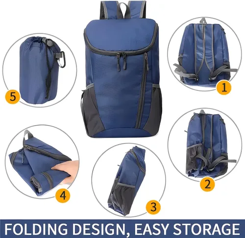 Vista 5 de Mochila plegable portátil, mochila plegable para montañismo, mochila ultraligera para ciclismo al aire libre, mochila de senderismo para viajes Negro
