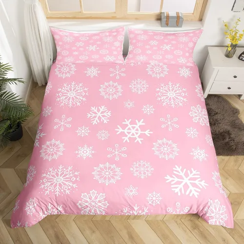 Vista 25 de Juego de ropa de cama de Feliz Navidad, funda de edredón azul con árbol de Navidad para niñas y niños, elegante funda de edredón de copo de nieve