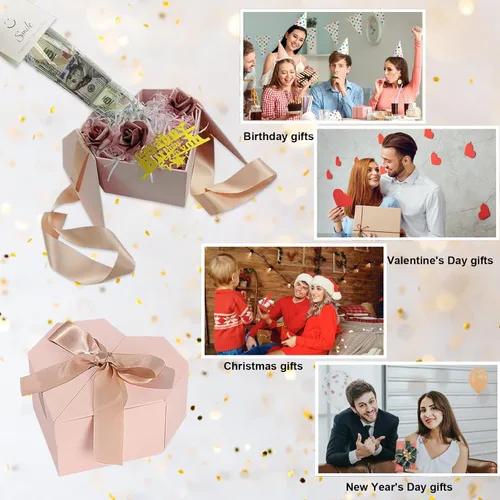 Vista 5 de Caja de dinero para regalo en efectivo, caja de regalo para dinero en efectivo, ideas rosadas, caja de regalo con tarjeta y cinta, regalo sorpresa