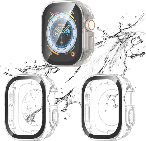 Vista 23 de Paquete de 2 fundas impermeables 2 en 1 para Apple Watch Series SE SE 6 5 4 40mm, borde recto de PC frontal y trasero con protector de pantalla