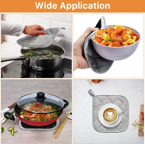 Vista 7 de 24 soportes para ollas a granel para cocina, resistentes al calor, agarraderas de algodón de 7 x 7 pulgadas con bucles para colgar, almohadillas