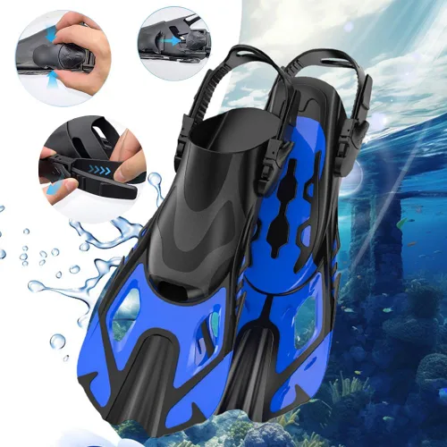 Vista 5 de Aletas de natación para esnórquel, aletas ajustables de tamaño de viaje, aletas cortas de natación para regazo, natación, buceo, adultos, hombres