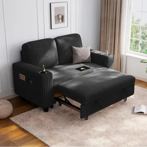 Vista 43 de LINSY HOME Sofá Loveseat con Almacenamiento - Cómodo Sofá de Pana Suave de 2 Plazas con Carga USB y Portavasos, Loveseat de Asiento Profundo